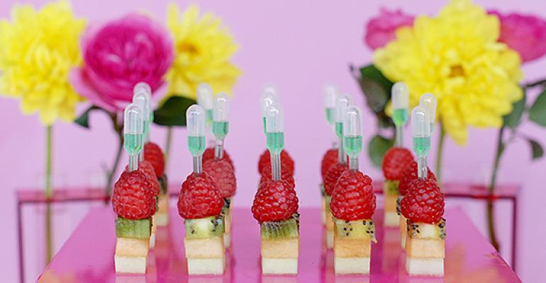 Fruit towers with KoolAid pipettes