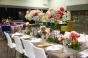 tablescape of multicolored flowers