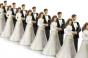 Row of vintage bride and groom figurines